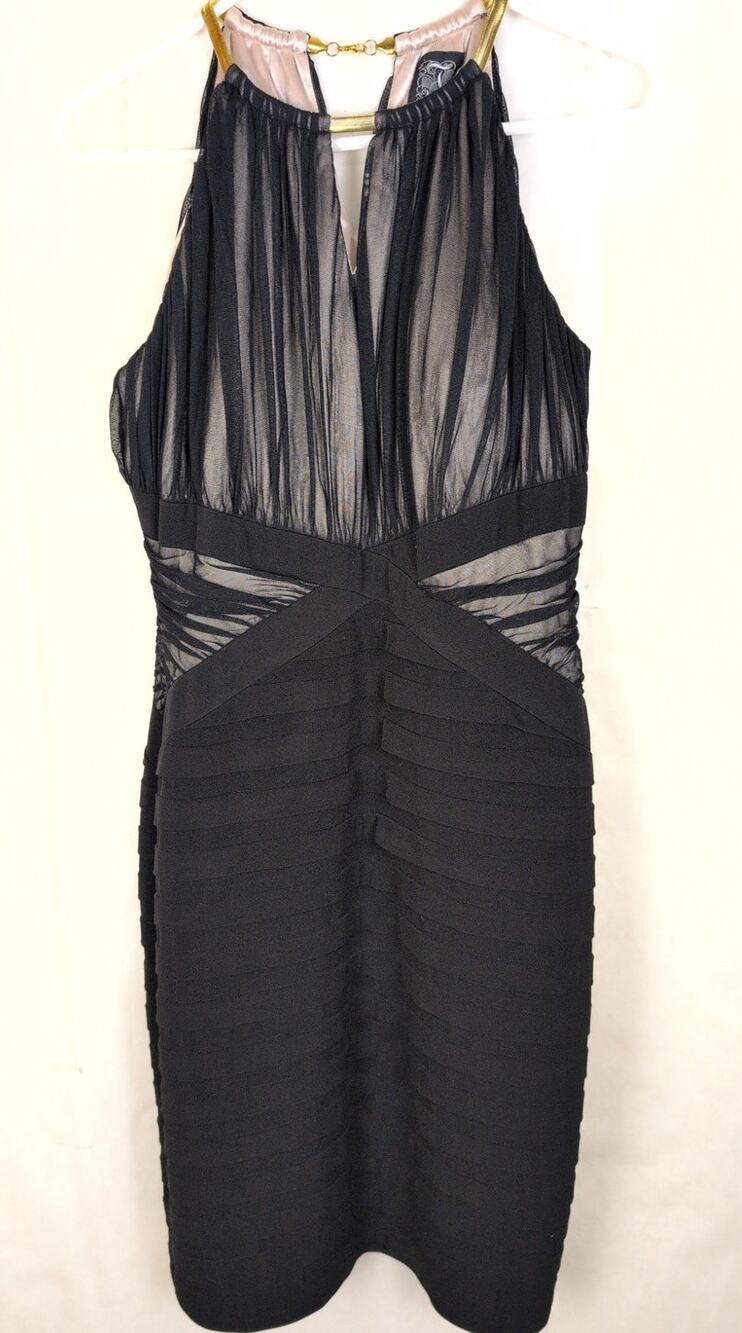 JAX black sheer mesh bandage dress Size 14 Cocktail LBD Party Date Night Retro